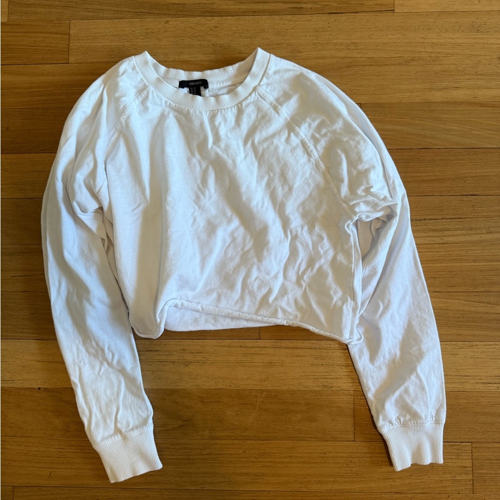 White Cut-Off Long Sleeve T-Shirt